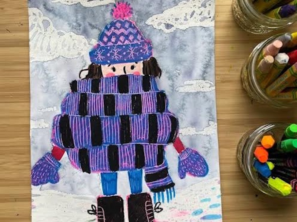 Scratch Oil Pastel Winter art (Holiday Program)